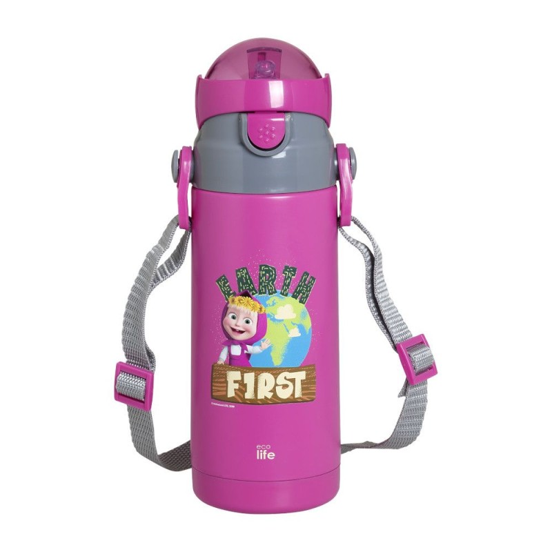 Eco Life Παιδικό Ανοξείδωτο Παγούρι Θερμός Kids Thermos "Masha - Earth First' 400ML" Magenta 400ml