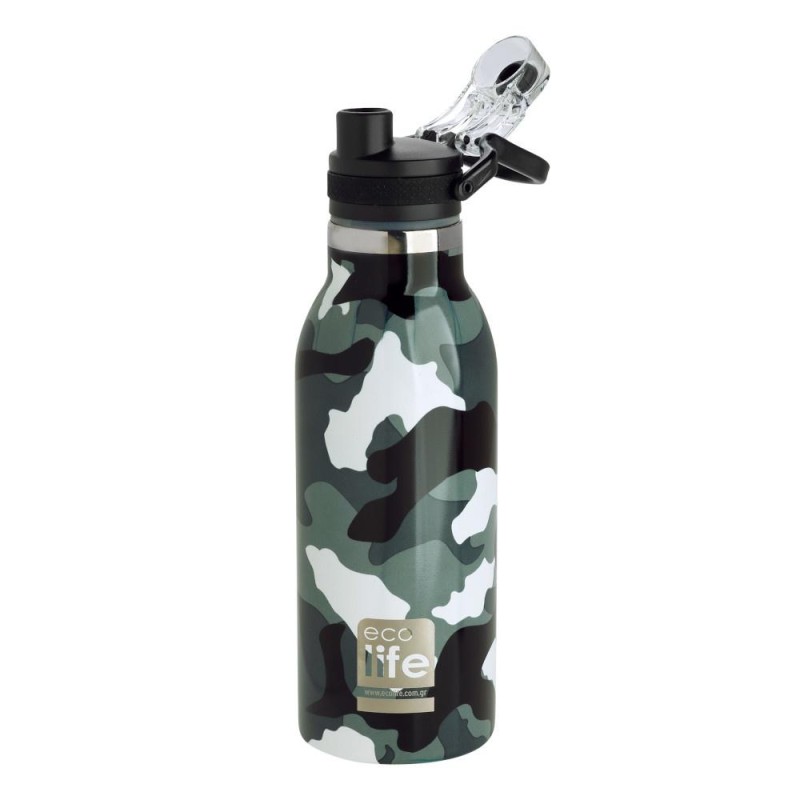 Eco Life Ανοξείδωτο Παγούρι Θερμός Camouflage 550ml Sport Πώμα