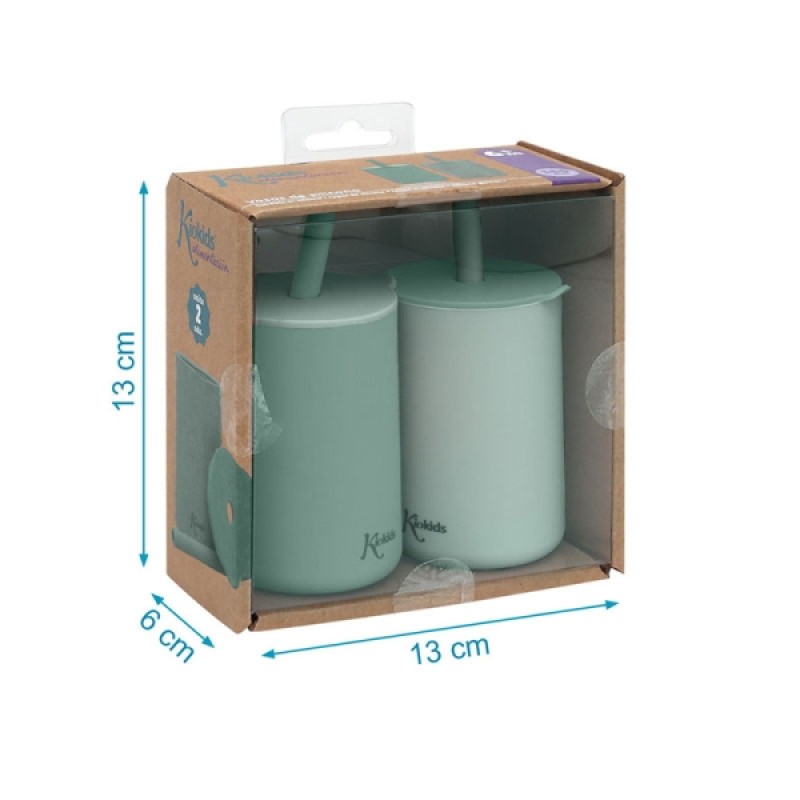Kiokids Σετ Ποτήρια Σιλικόνης με Καλαμάκι 180ml Μέντα