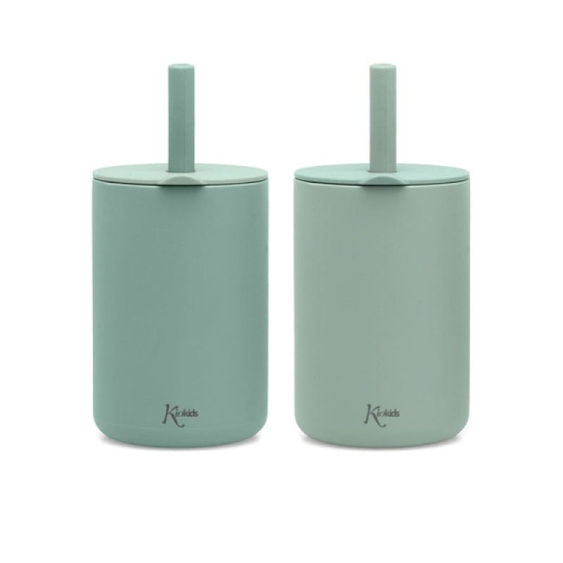 Kiokids Σετ Ποτήρια Σιλικόνης με Καλαμάκι 180ml Μέντα