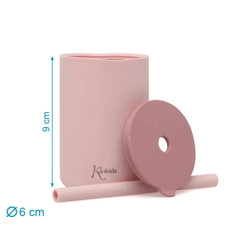 Kiokids Σετ Ποτήρια Σιλικόνης με Καλαμάκι 180ml Ροζ