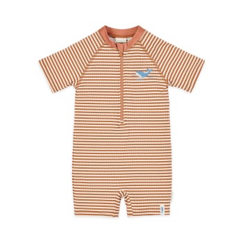 LITTLE DUTCH. Ολόσωμο κοντομάνικο μαγιό Ocean Brown Stripes - Νο 86/92