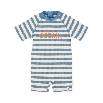 LITTLE DUTCH. Ολόσωμο κοντομάνικο μαγιό Ocean Blue Stripes - Νο 86/92