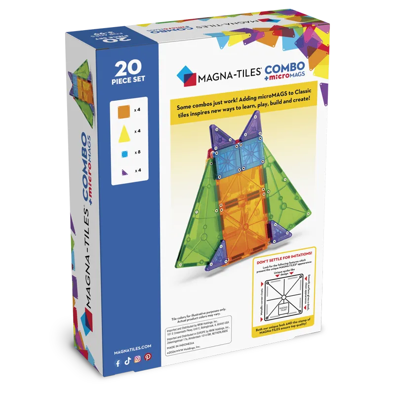 MAGNA TILES Combo 20 Τεμάχια – Μαγνητικά Πλακίδια STEM Κλασσικά & microMAGS
