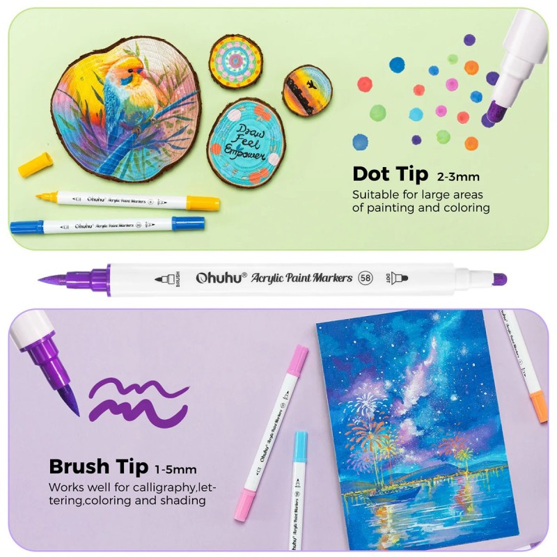 Ohuhu Acrylic Paint Markers Cotton-core Σετ 36 Ακρυλικών Μαρκαδόρων Fine & Dot