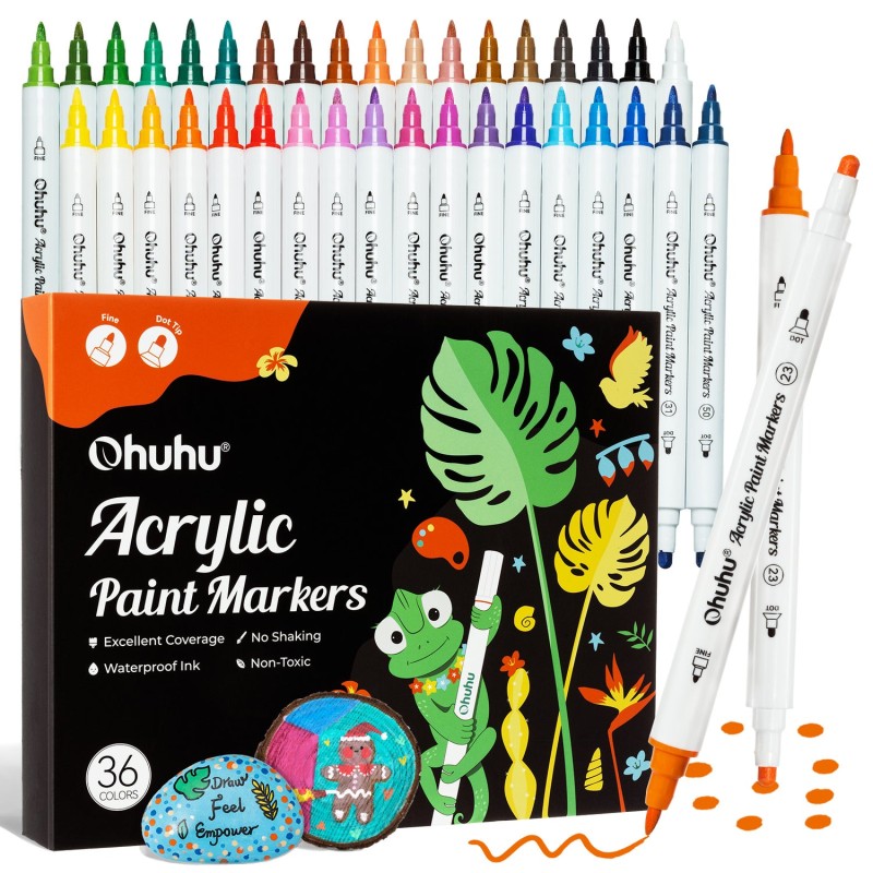 Ohuhu Acrylic Paint Markers Cotton-core Σετ 36 Ακρυλικών Μαρκαδόρων Fine & Dot