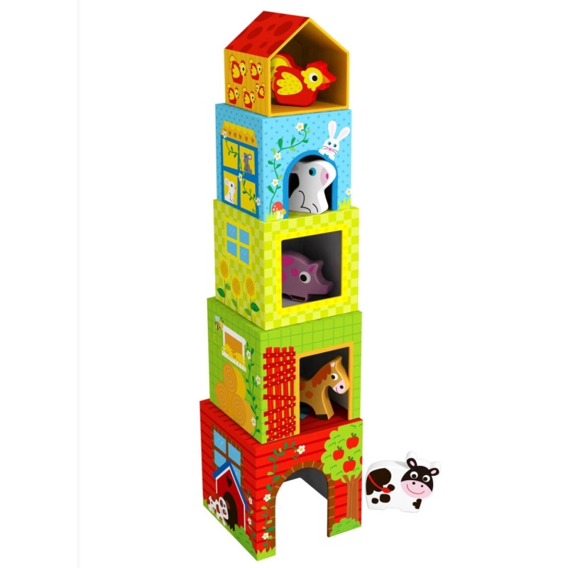 Tooky Toy Κύβοι  Στοιβαξης Με Ξύλινες Φιγούρες "Φάρμα"