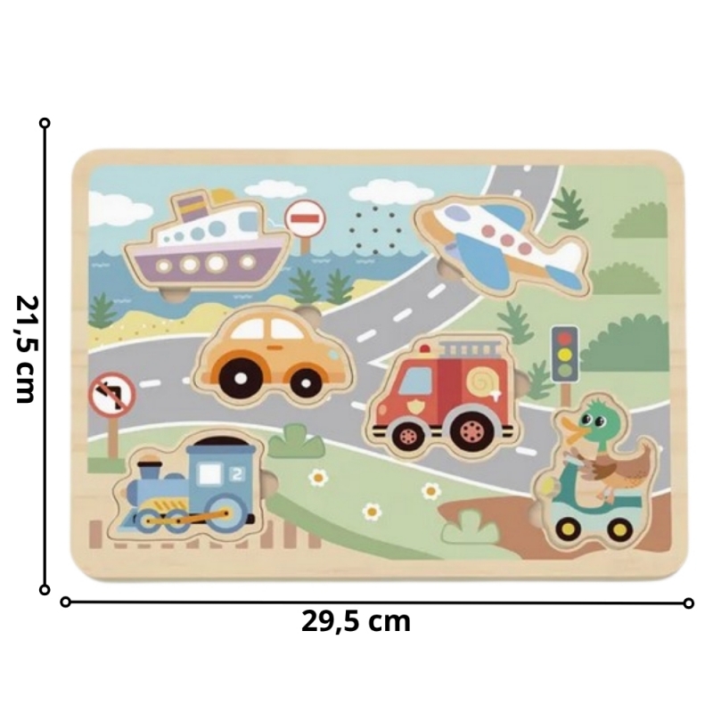 Tooky Toy Ξύλινο Μουσικό Παζλ Με Ενσφηνώματα "Οχήματα"