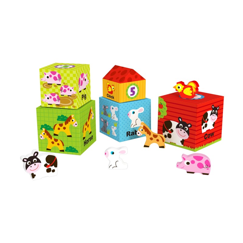 Tooky Toy Κύβοι  Στοιβαξης Με Ξύλινες Φιγούρες "Φάρμα"