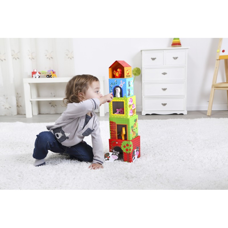 Tooky Toy Κύβοι  Στοιβαξης Με Ξύλινες Φιγούρες "Φάρμα"