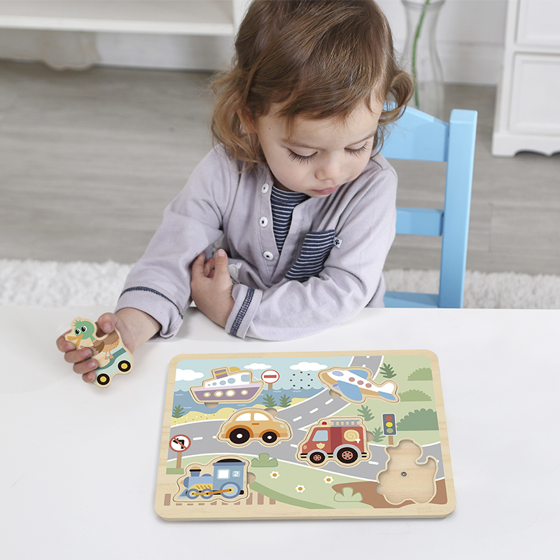 Tooky Toy Ξύλινο Μουσικό Παζλ Με Ενσφηνώματα "Οχήματα"